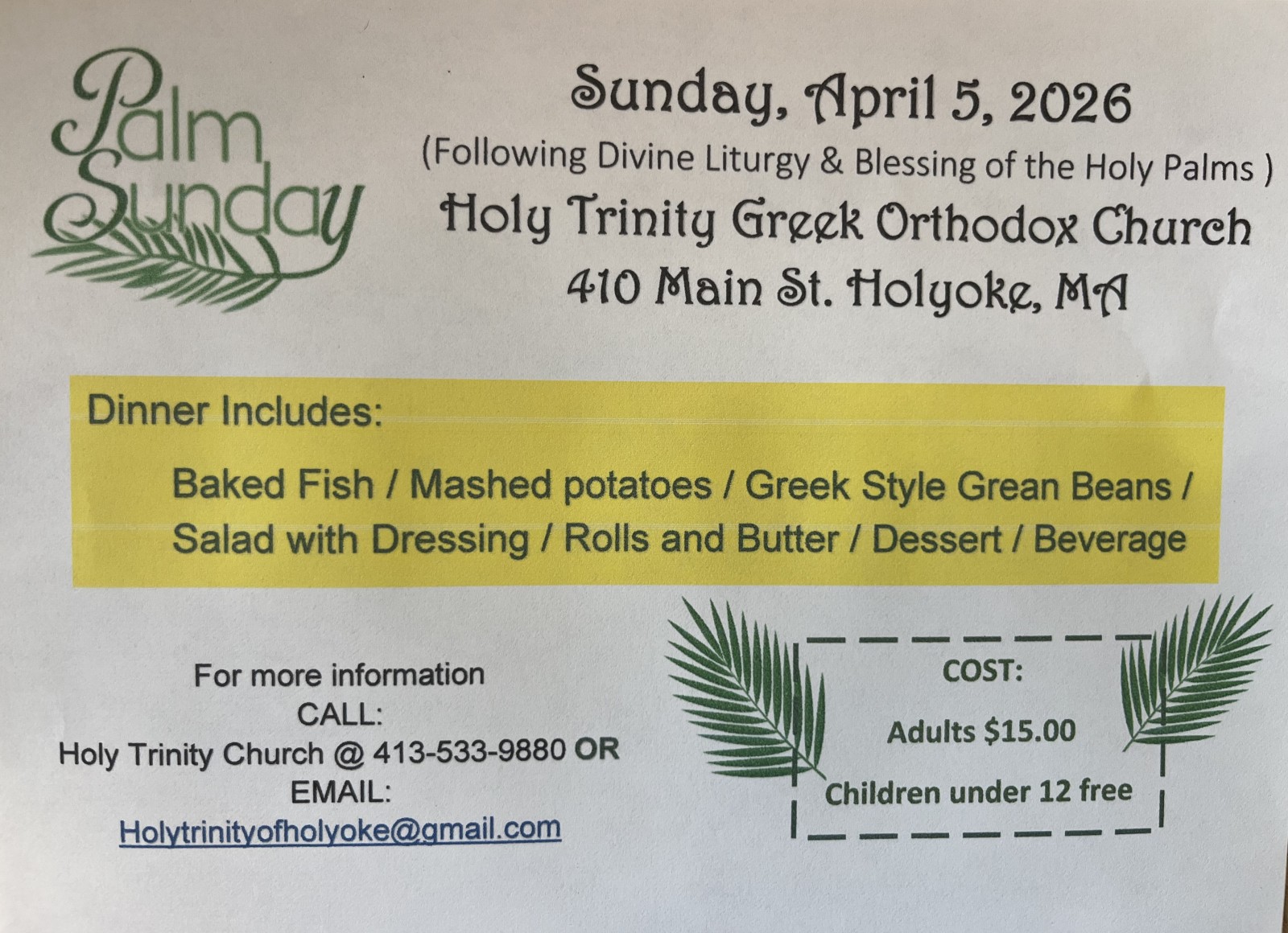 Palm Sunday Fish Dinner